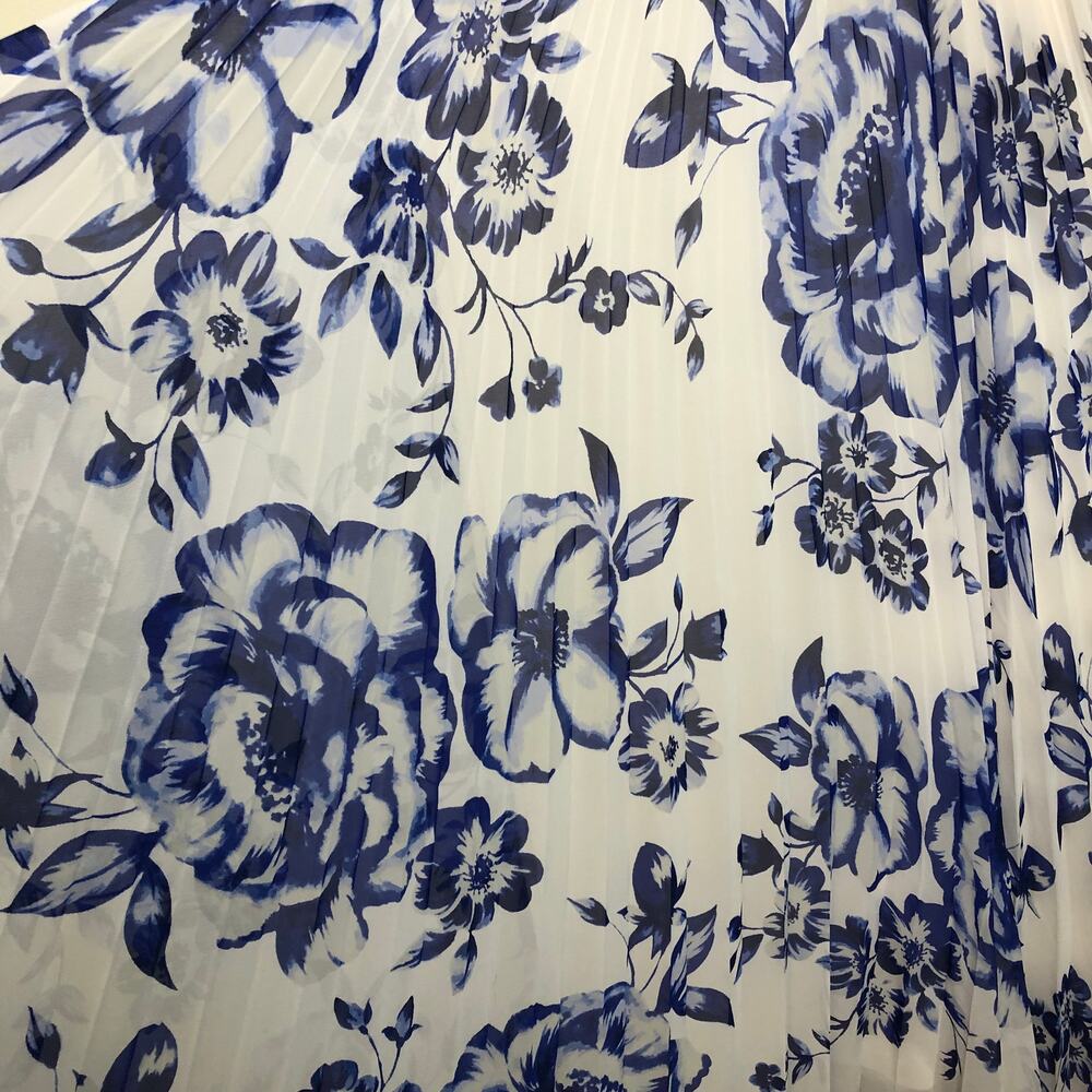 Eliza J Dress White Blue Floral Porcelain Pleated Chiffon Sleeveless Maxi 6P - Picture 5 of 8